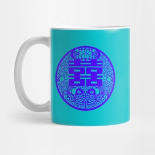 Double Happiness Light Turquoise with Deep Blue Symbol - Happy Hong Kong Mug